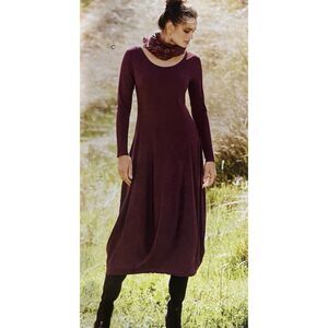 PERUVIAN CONNECTION Artista Purple Brown Long Sleeve Jersey Midi Dress Large